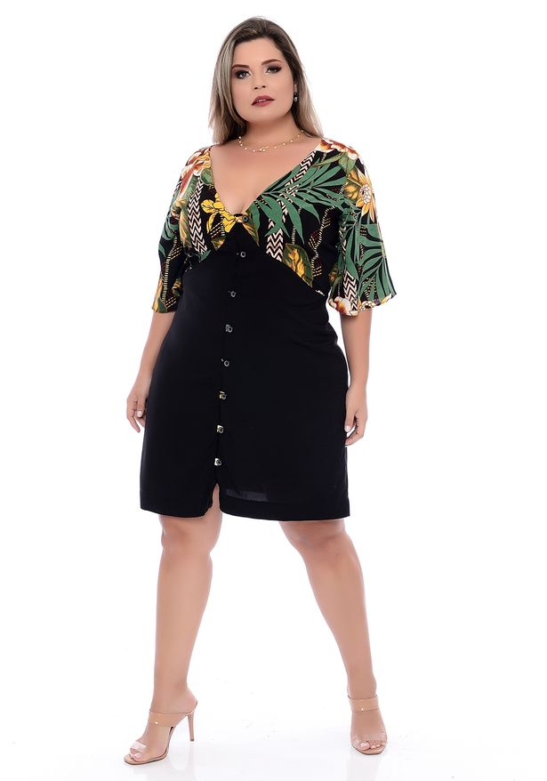 vestido floral curto plus size