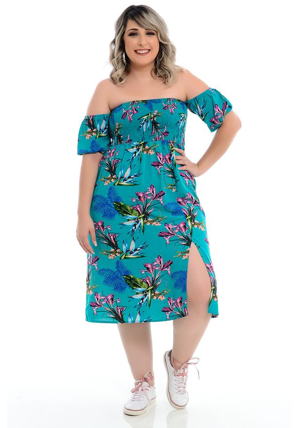 vestido florido curto plus size