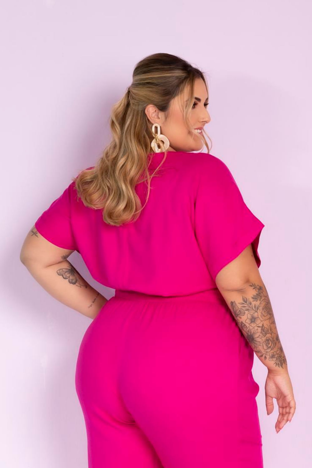 Blusa Mini Vest em Viscose Pink Plus Size