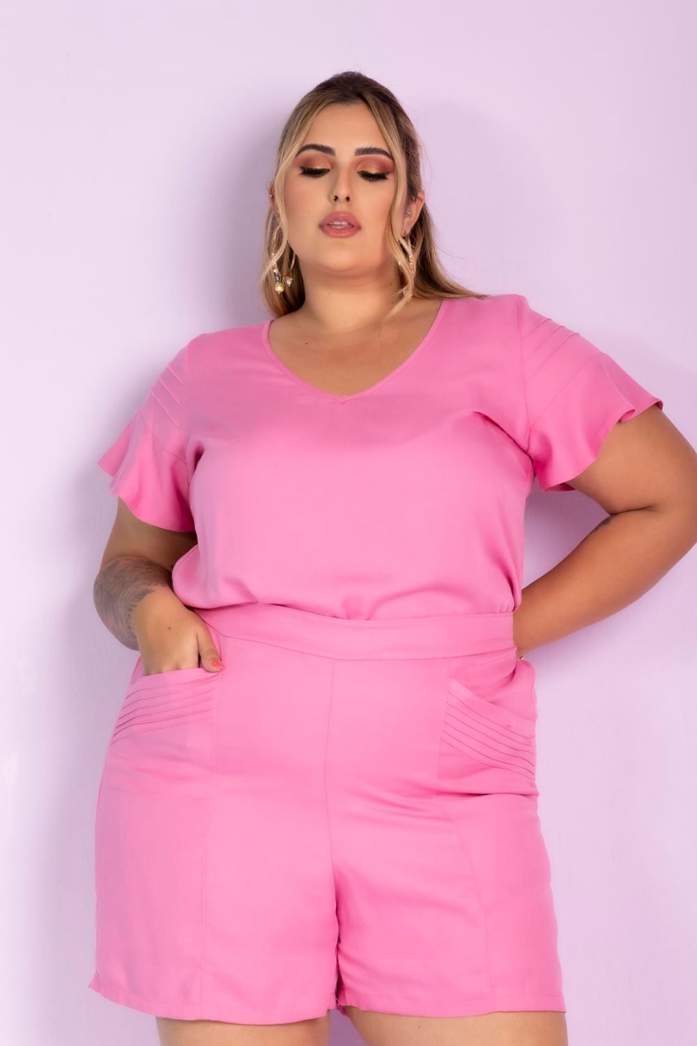 Blusa Mini Vest em Viscose Pink Plus Size