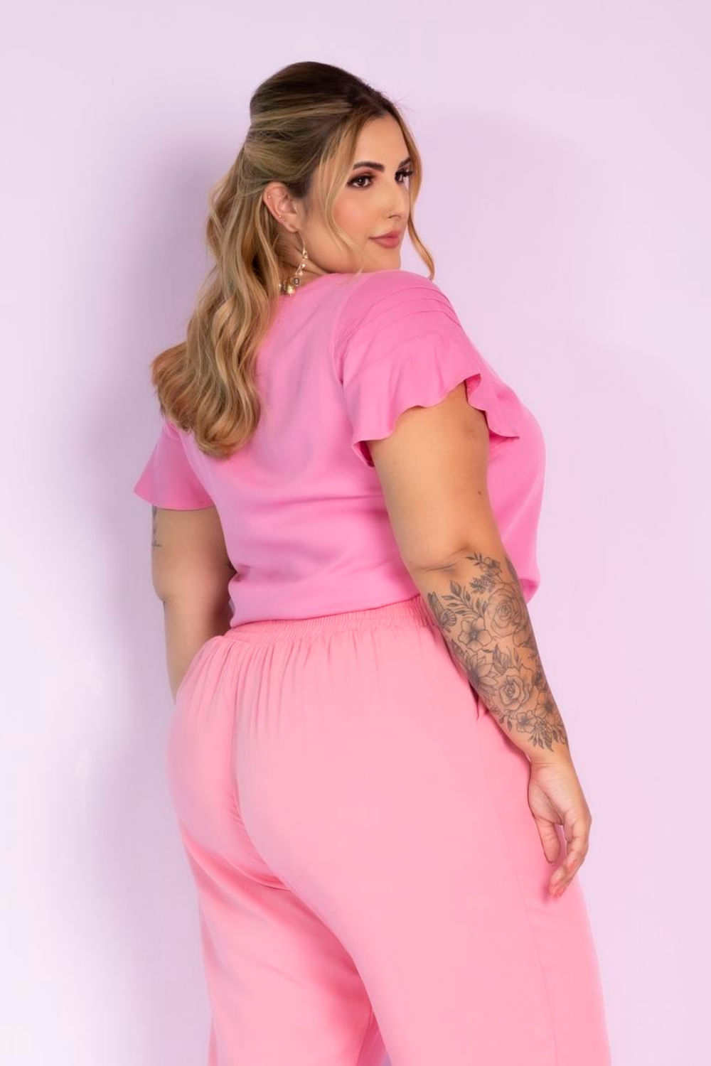 Blusa Mini Vest em Viscose Pink Plus Size