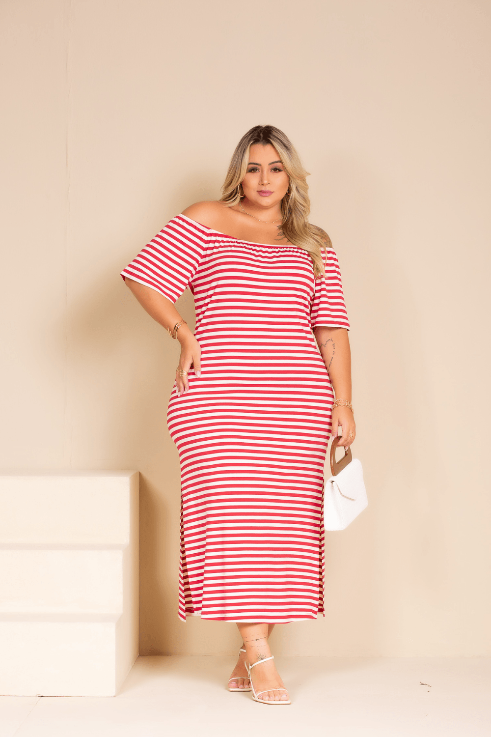 Vestidos listrados plus 2024 size