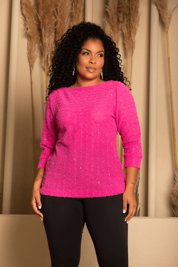 Blusa-Manga-7-8-Donna-Trico-Plus-Size-PINK Blusa-Manga-7-8-Donna-Trico-Plus-Size-PINK