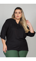 Camisa-Feminina-Keiko-Nervura-Manga-7-8-Plus-Size-PRETO Camisa-Feminina-Keiko-Nervura-Manga-7-8-Plus-Size-PRETO