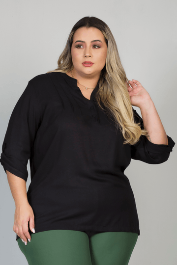 Camisa-Feminina-Keiko-Nervura-Manga-7-8-Plus-Size-PRETO Camisa-Feminina-Keiko-Nervura-Manga-7-8-Plus-Size-PRETO