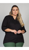 Camisa-Feminina-Keiko-Nervura-Manga-7-8-Plus-Size-PRETO Camisa-Feminina-Keiko-Nervura-Manga-7-8-Plus-Size-PRETO