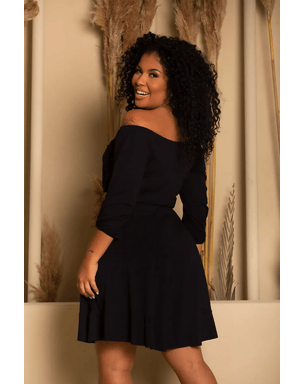 Vestido-Gingado-Manga-7-8-Plus-Size-PRETO