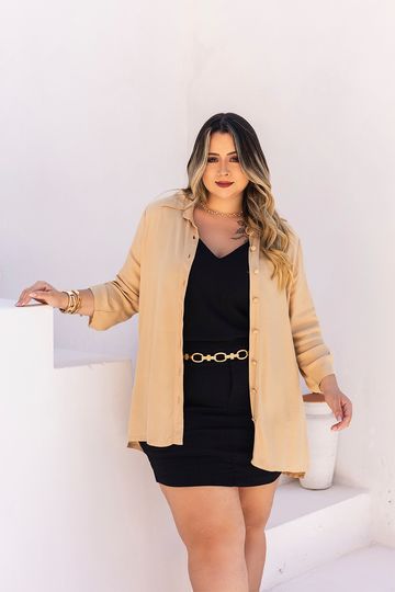 Camisa-Feminina-C--Franzido-Na-Manga-Plus-Size-BEGE Camisa-Feminina-C--Franzido-Na-Manga-Plus-Size-BEGE