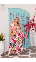 Vestido-Longo-Amarril-Hortensia-Malha-Plus-Size-FUNDO-BEGE-COM-FOLHAGEM