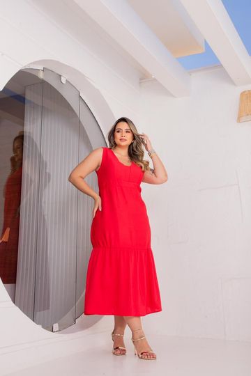 Vestido-Midi-Aruba-Decote-Quadrado-Plus-Size-VERMELHO Vestido-Midi-Aruba-Decote-Quadrado-Plus-Size-VERMELHO